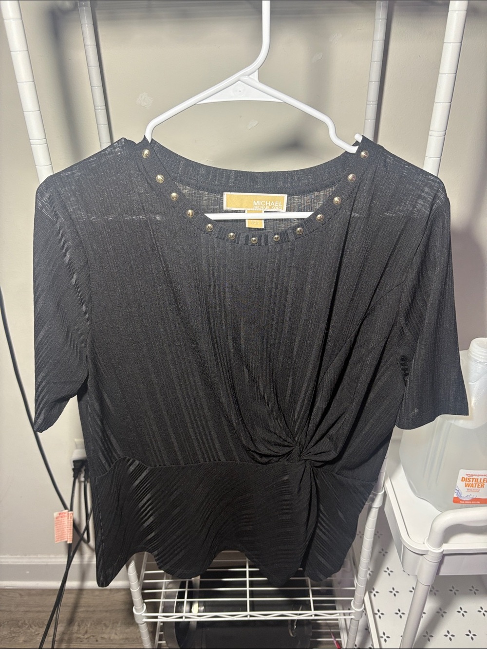 Michael Kors Black Short-Sleeve Knot-Front Top with Stud Detail
